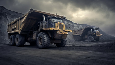 Dump truck in open pit mine. 3d render illustration.の素材