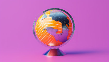 Globe with map of Africa on a pink background. 3d illustrationの素材