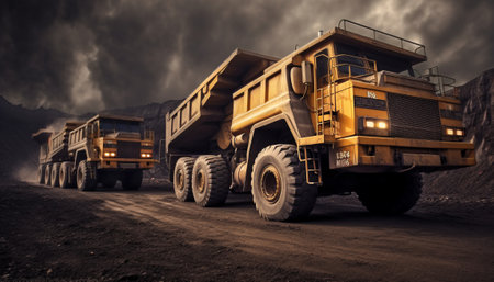 Dump truck in the coal mine. 3d render illustration.の素材