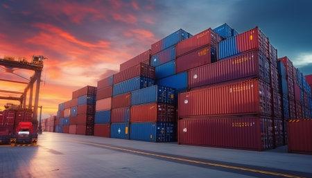 Industrial Container Cargo freight ship for Logistic Import Export background.の素材