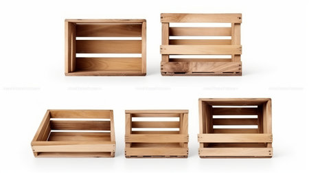 Set of wooden boxes isolated on a white background. Vector illustration.の素材
