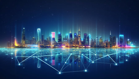 Smart city concept with digital connection lines. Futuristic background. Vector illustration.の素材