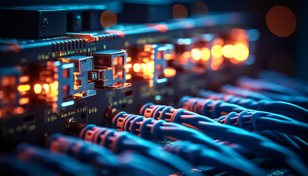 fiber optic with servers in a technology data center. 3d renderingの素材