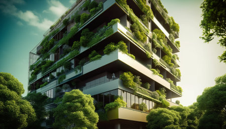 Modern apartment buildings in the city. Facade of a modern apartment buildingの素材
