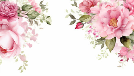 Beautiful watercolor illustration of peony flowers, design elements. Can be used for cards, invitations, banners, posters, print design. Floral backgroundの素材