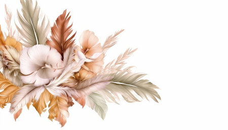 colorful feathers isolated on white background. hand-drawn illustration.の素材