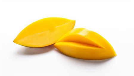 Mango fruit isolated on white background. Mango slices on white backgroundの素材
