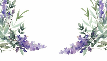 Watercolor lavender bouquet isolated on white background. Hand painted illustration.の素材