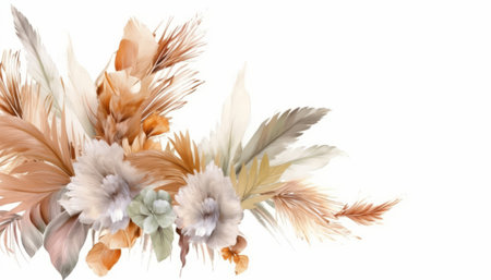 Bouquet of feathers in pastel colors isolated on white backgroundの素材