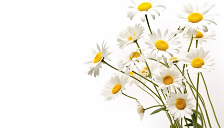 White daisies on a white background with copy space for textの素材