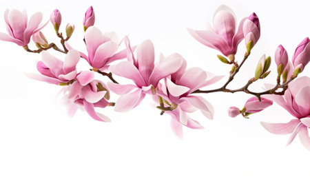 Magnolia flowers isolated on white background with copy space for your text.の素材