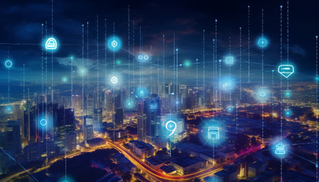 Smart city and internet of things concept with wireless connection and internet of thingsの素材