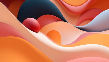 3d render of abstract wavy background. Colorful paper cut shapesの素材