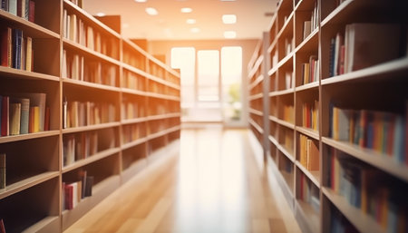Bookshelf with many books in library, education and learning conceptの素材