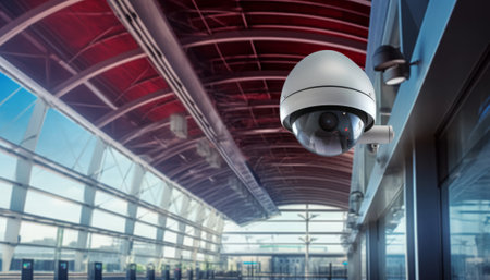 CCTV security camera or surveillance camera in the airport. 3d renderingの素材