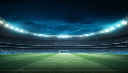 lights at night and soccer stadium 3D rendering for football, soccer, football, competition and matchの素材