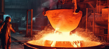 Molten steel in a metallurgical plant. Metallurgical industryの素材