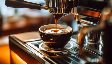 espresso machine making a cup of coffee, shallow depth of fieldの素材