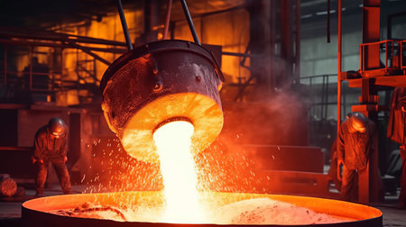 Hot metal pouring in a metallurgical plant. Metal industry.の素材