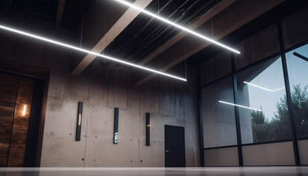 interior of modern office building with glass wall, 3d renderの素材
