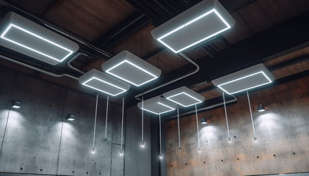 Light bulbs in the interior of a modern building. 3d renderingの素材