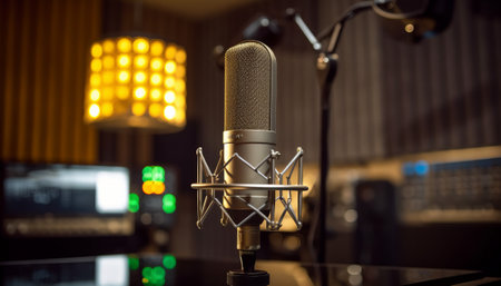 Microphone in a recording studio. Professional microphone on the stage.の素材