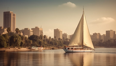 Sailing boat on the Nile river in Luxor, Egypt.の素材
