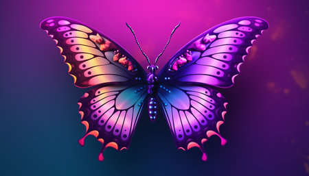 Beautiful butterfly on colorful background. 3d rendering, 3d illustration.の素材