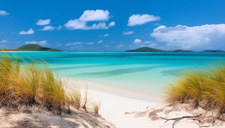 Panoramic view of beautiful white sand beach and turquoise waterの素材