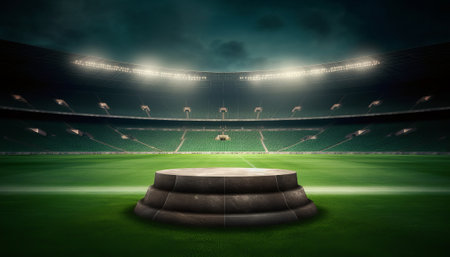 3D render of a soccer stadium with lights and a pedestalの素材