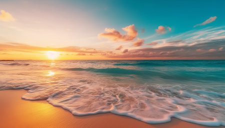 Beautiful tropical beach and sea landscape at sunset time - Vintage Filterの素材