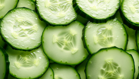 Sliced cucumber as a background. Close-up.の素材