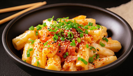 Rigatoni pasta with sesame seeds, japanese foodの素材