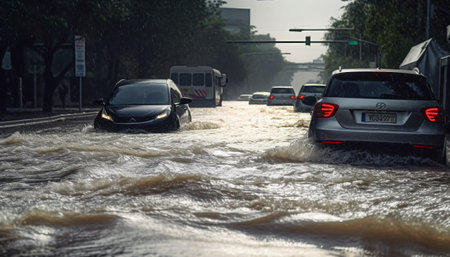 Heavy flooding from monsoon rain in Bangkok, Thailand.の素材