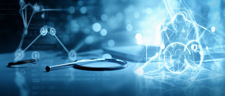 Medical doctor with stethoscope on dark background. 3D renderingの素材