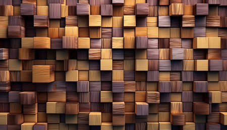 Wooden cubes background. 3d rendering, 3d illustration.の素材