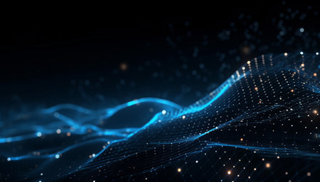3d rendering of abstract digital landscape with glowing particles and depth of fieldの素材