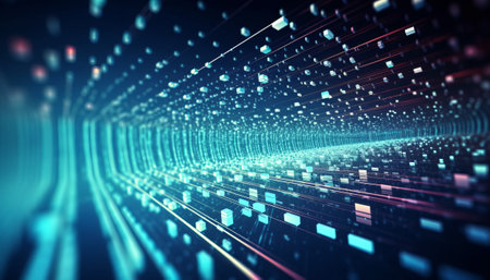 3d rendering of abstract technology digital background with glowing particles. Network conceptの素材