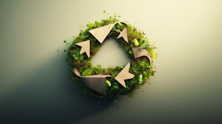 Conceptual image of a green environment with arrows in the middleの素材