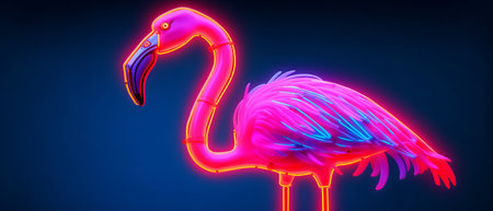Pink flamingo on a dark blue background. 3d rendering.の素材