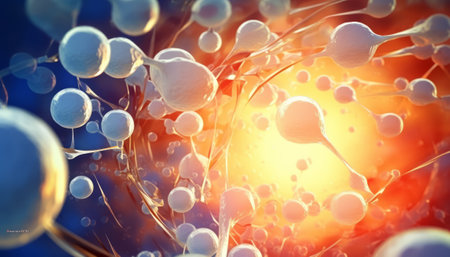 3d rendering of molecules in abstract space. Science and medical background.の素材