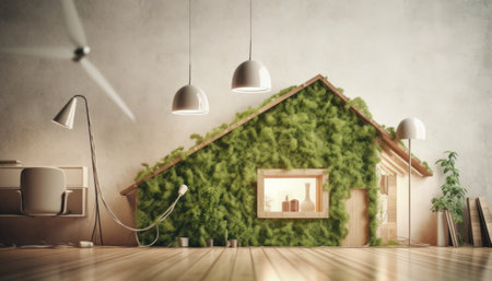 Interior of modern living room with wooden floor and green plant. 3D Renderingの素材