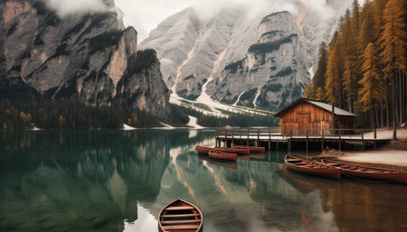 Lake Braies in Dolomites, Italy. 3D renderingの素材