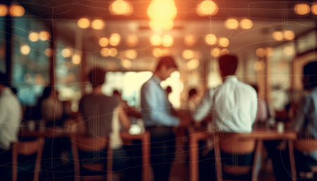 Blurred image of business people meeting in coffee shop, abstract backgroundの素材