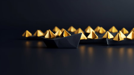 Leadership concept with paper boats on black background. 3D renderingの素材