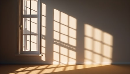 An empty room with a window and sunlight. 3D rendering.の素材
