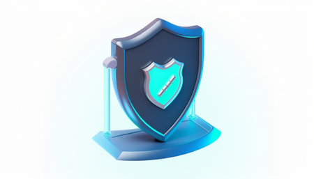3d illustration of shield icon over white background. security concept.の素材