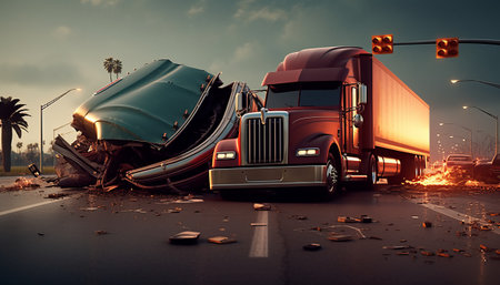 Truck on the road after a car accident. 3d renderingの素材