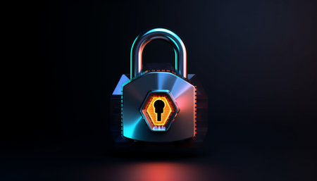 Cyber security concept. Open padlock on dark background. 3D renderingの素材