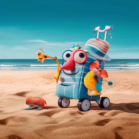 Children's toys on the beach. 3D illustration. The concept of children's recreation.の素材
